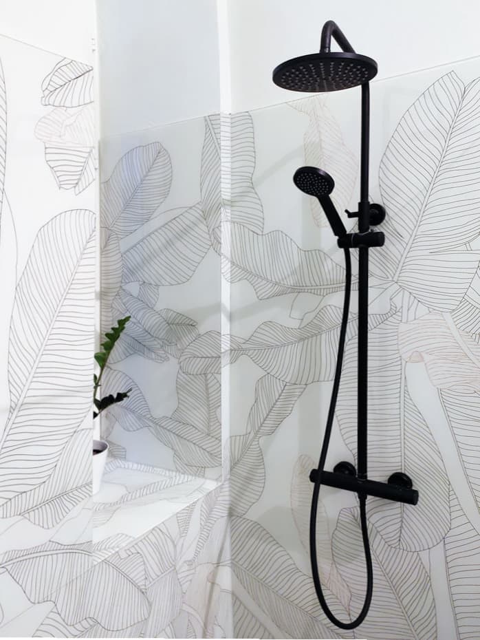 Printed and installed glass shower — private commission, Berlin
