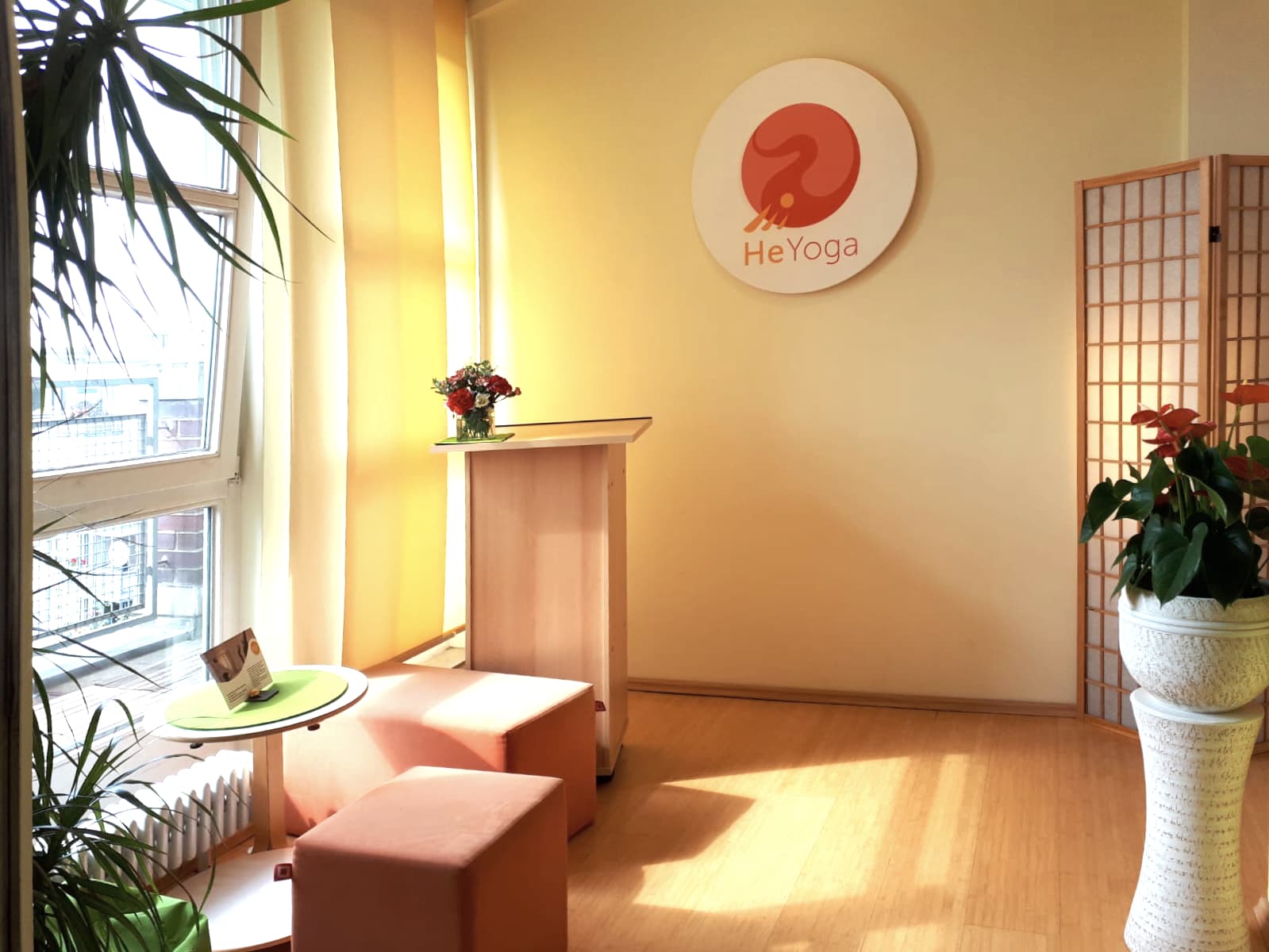 UV print on wood — custom sign for He-Yoga studio Berlin