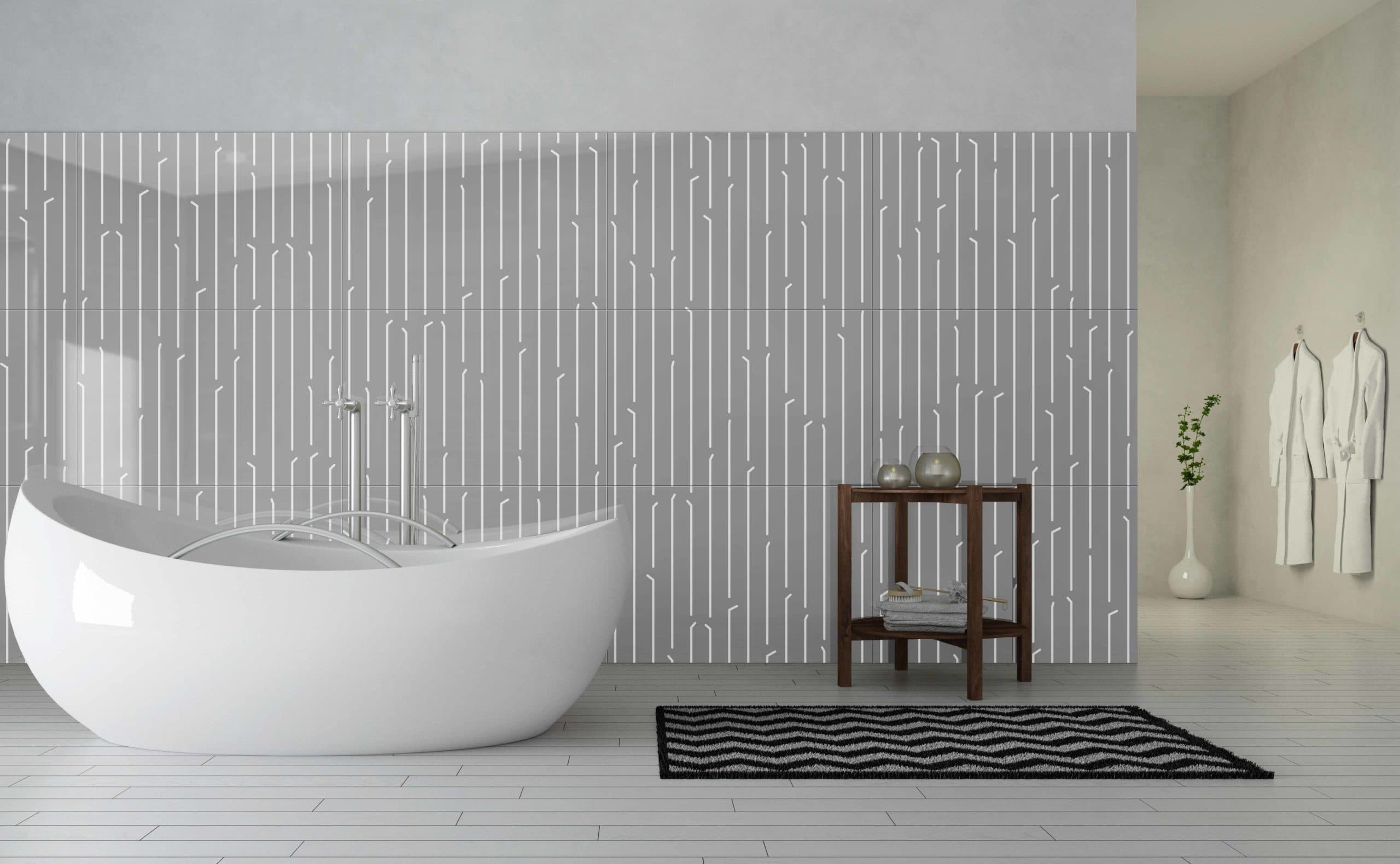 UV-printed glass bathroom tiles — ornament control design partnership Glastrix Berlin