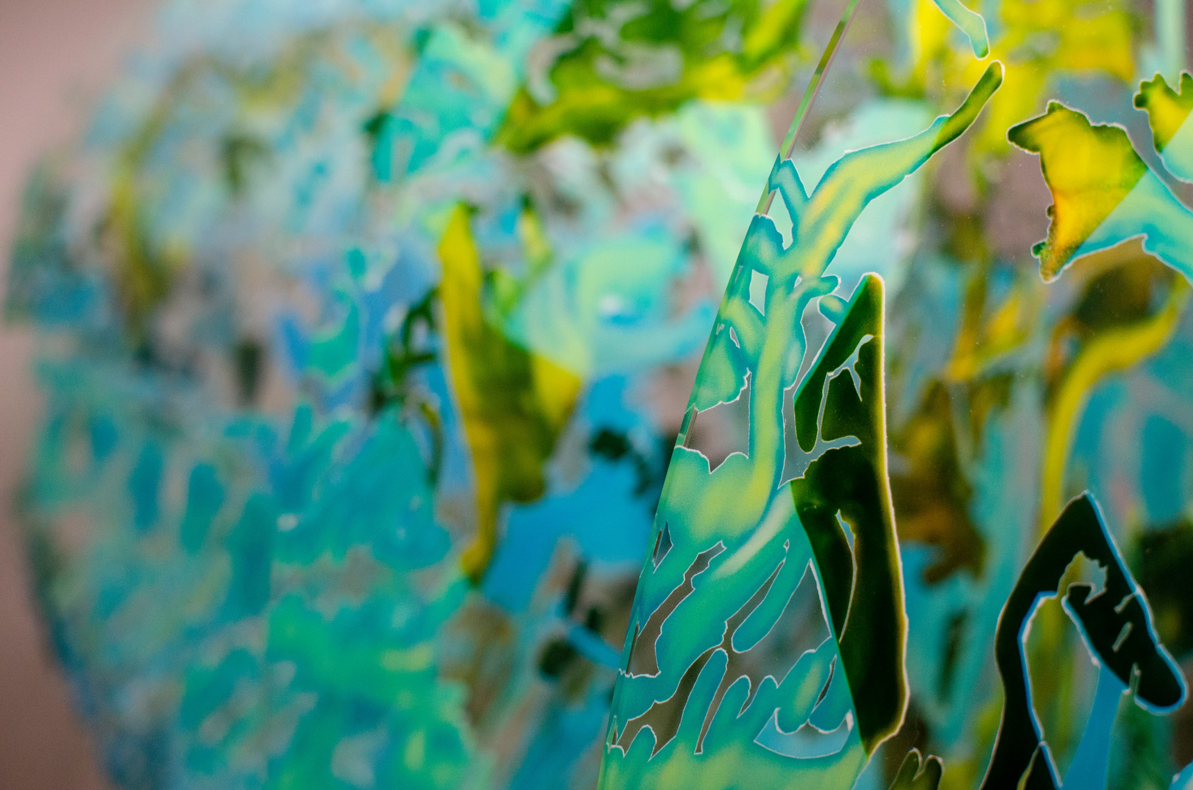 Layered glass oval art prints — Semra Sevin, Beyond Belief exhibition, Kunsthaus Mitte Berlin