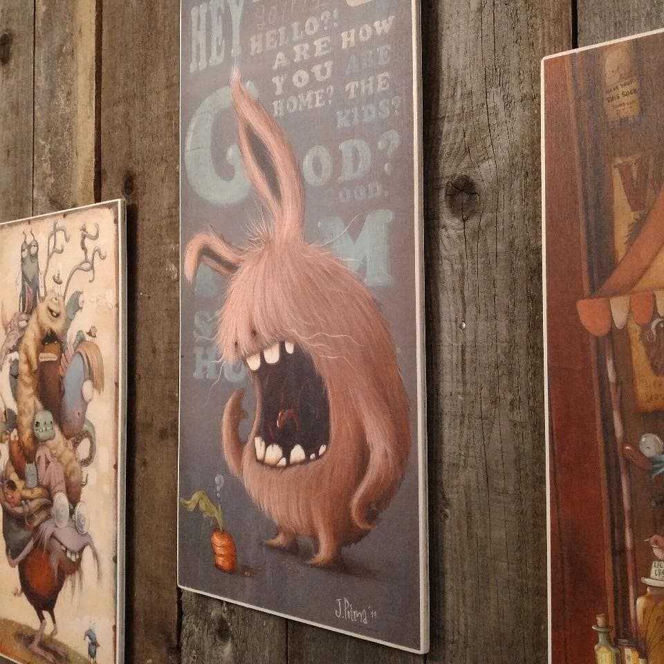 Fine art prints on poplar wood for Zozoville Gallery Berlin — natural wood grain visible through the print