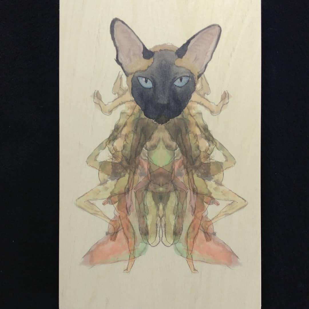 Watercolor artwork by Cris Vives printed on wood panel — original grain visible beneath the image