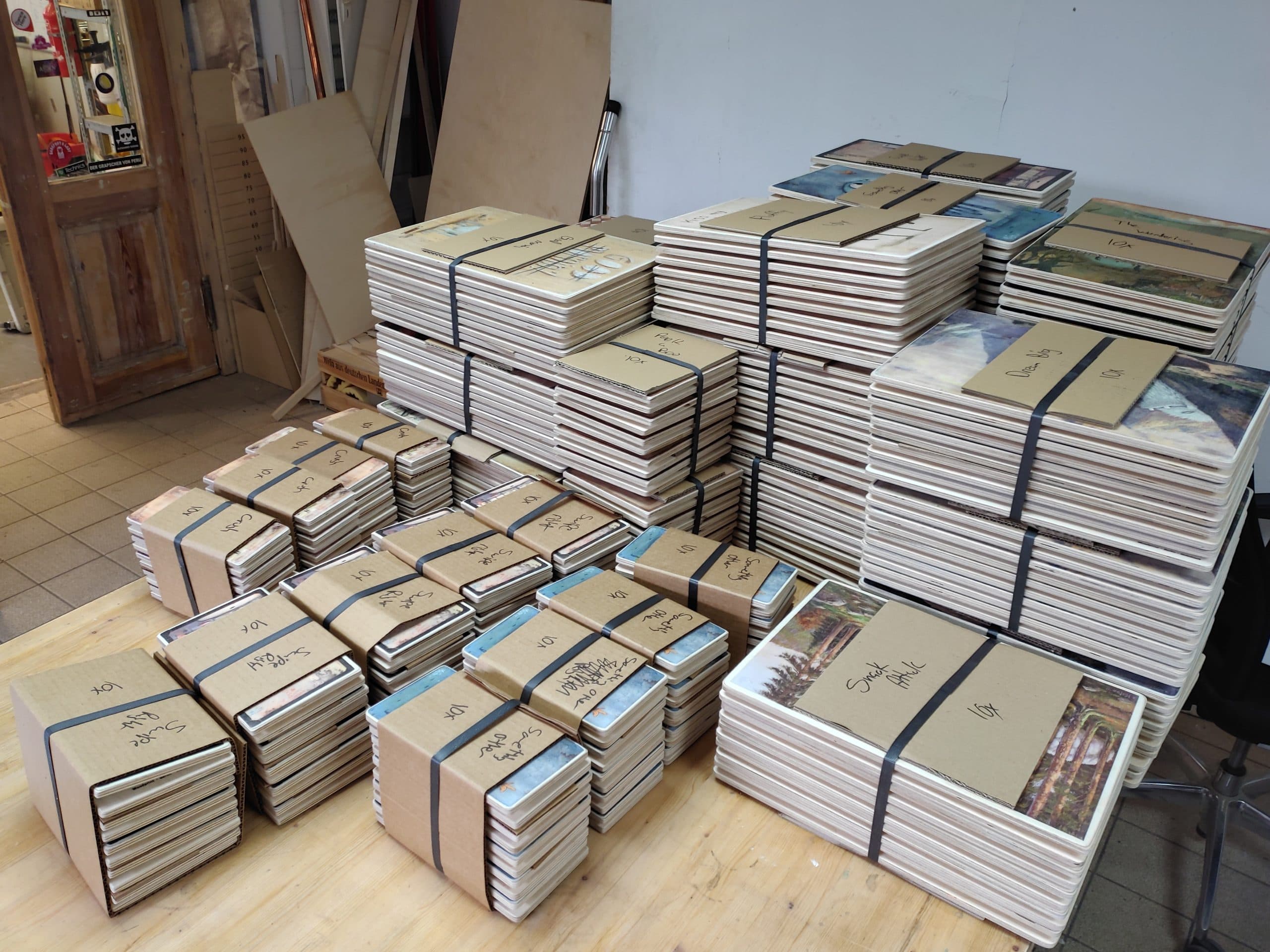 Small-format UV art prints on wood β Zozoville Gallery Berlin B2B series