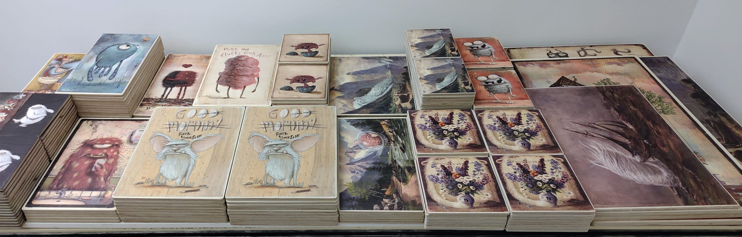 Fine art wood prints on poplar โ Zozoville Gallery artists Johan Potma and Mateo Dineen