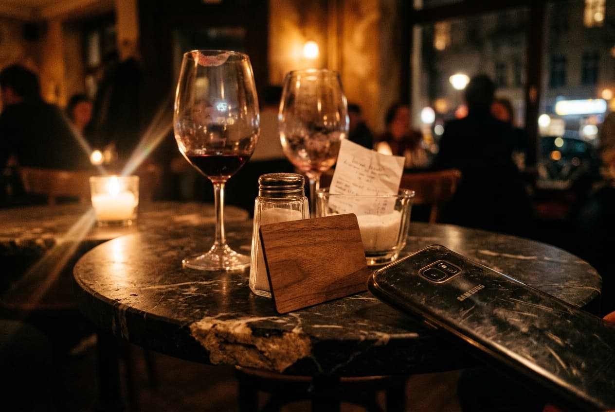 NFC stand on restaurant table for Google reviews — Glastrix Berlin